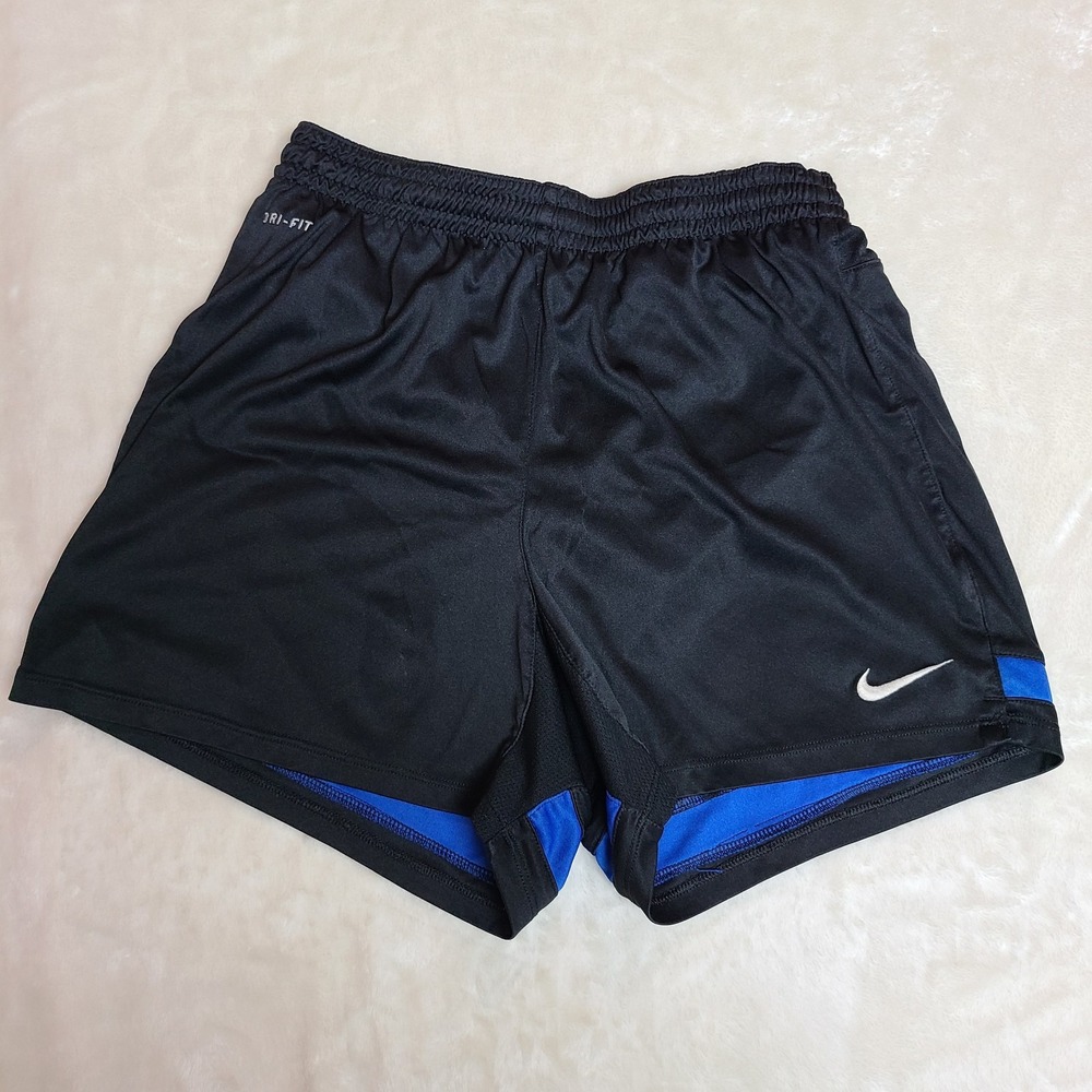 Nike Hertha Soccer Shorts Women Small Black Blue Lined Drawstring Swoosh Dri Fit